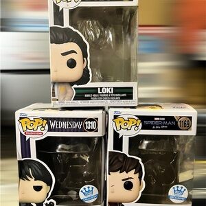 Funko Pop! Loki, Wednesday, and Spider-Man Exclusive Empty